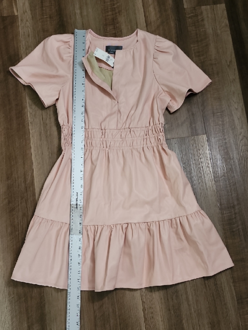Anthropologie Somerset Vegan Leather Mini Dress Pink Rose Smocked Waist NWT - Picture 12 of 16